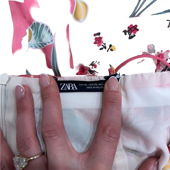 Zara Satin Effect Pink & Cream Floral Mini Dress | Size XXL - Picture 6 of 9